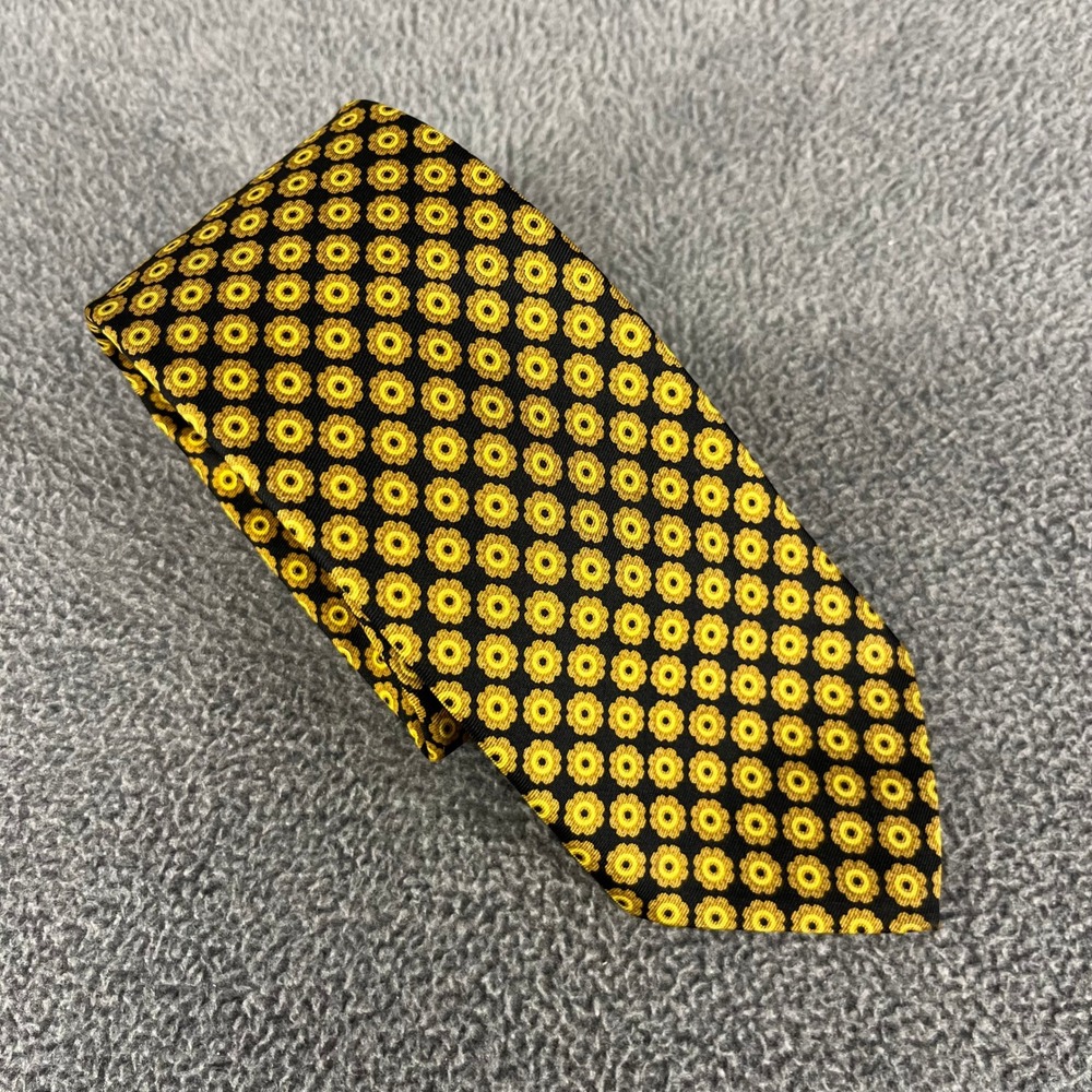Vintage Brooks Brothers Makers Tie Black Yellow Silk Medallion England Classic